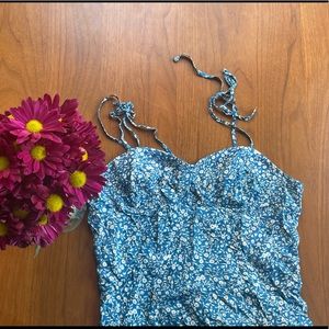 Blue Floral Midi Slip Dress